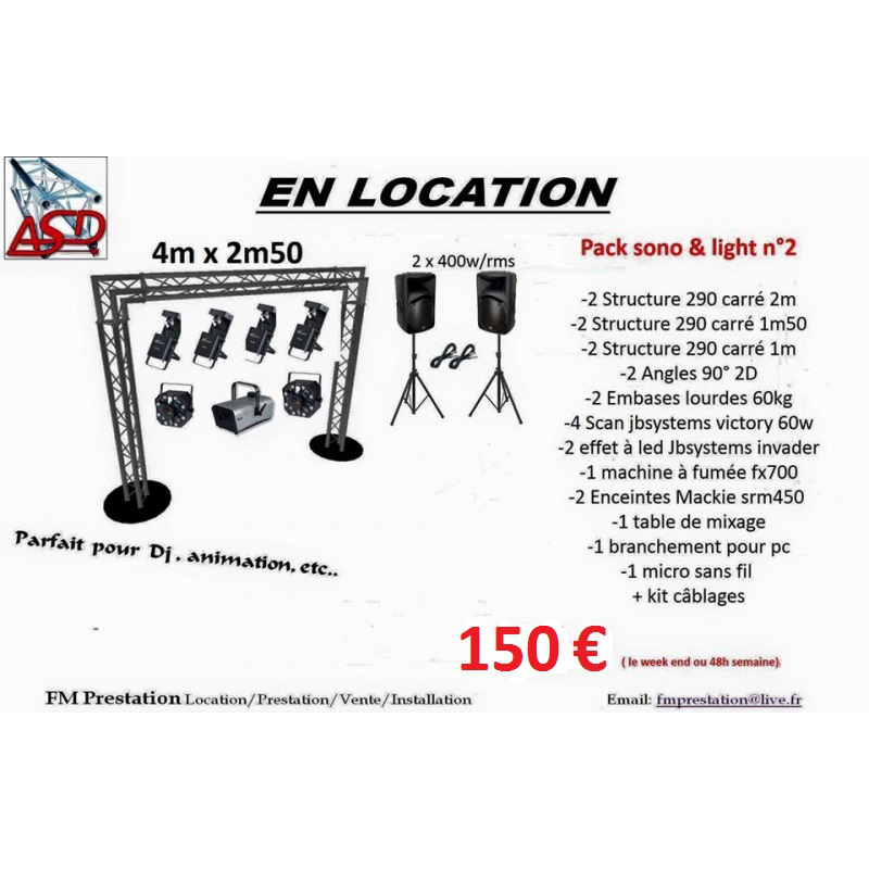 Pack Sono & Light complet n°5 (2x400w/rms) - Prestation Sonorisation et  éclairage - FM PRESTATION